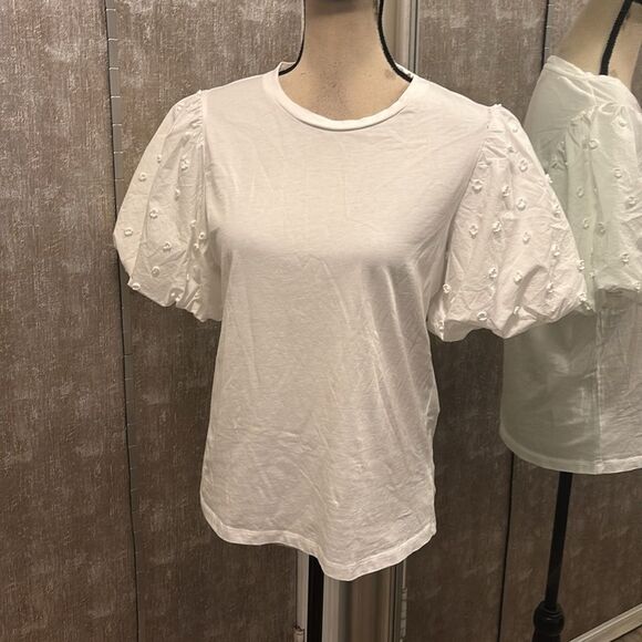 Maje 100% cotton White Puff Sleeve Top , L - Picture 2 of 9